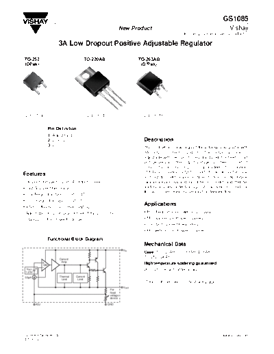 GS1085 - 3A Low Dropout Positive Adjustable Regulator