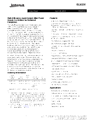 ISL6236 - High-Efficiency, Quad-Output, Main Power Supply Controllers for Notebook Computers 