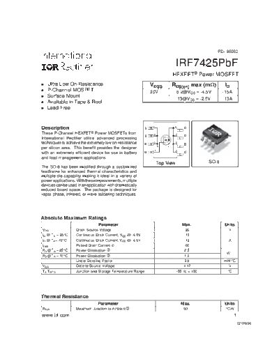 IRF7425PBF - P Channel - HEXFET Power MOSFET