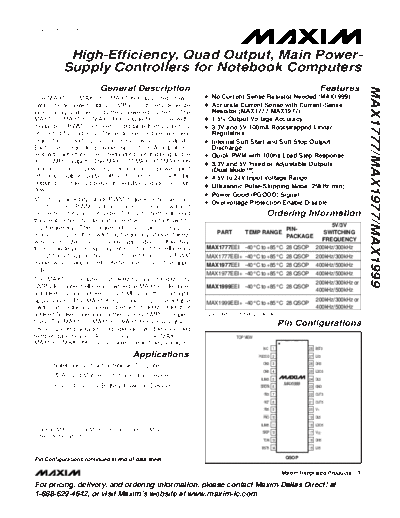 MAX1999 - High-Efficiency, Quad Output, Main Power- Supply Controllers for Notebook Computers
