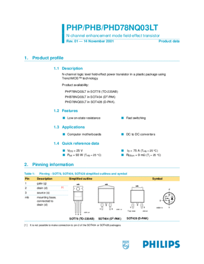 PHD78NQ03LT - N-channel enhancement mode field-effect transistor