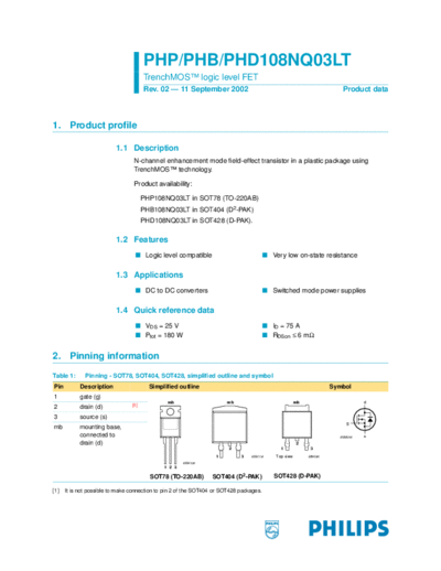 PHD108NQ03LT - N-channel TrenchMOS logic level FET