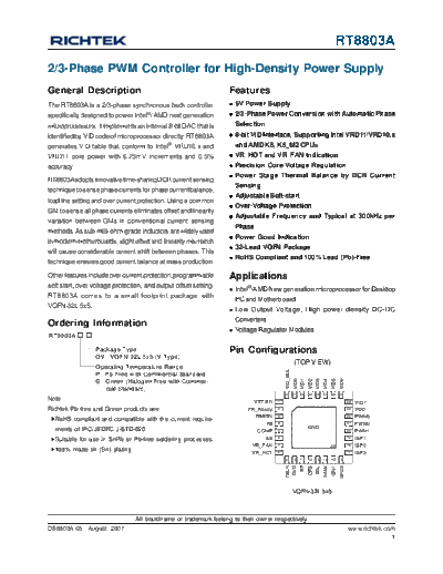 RT8803A - 2-3-Phase PWM Controller for High-Density Power Supply