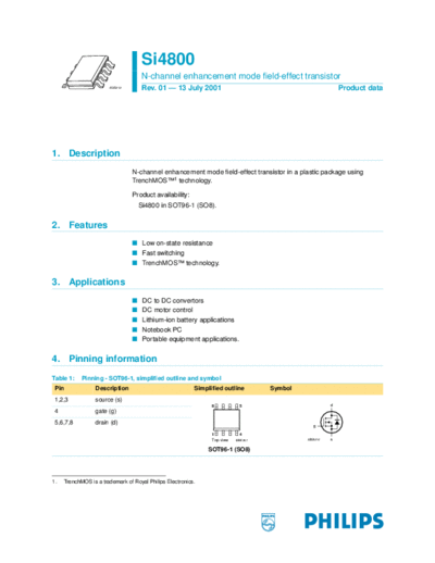 SI4800 - N-channel enhancement mode field-effect transistor
