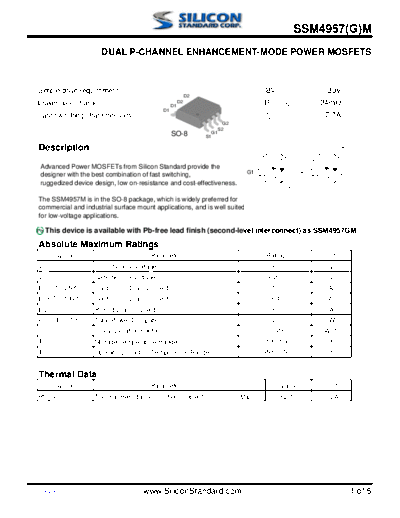 SSM4957GM - DUAL P-CHANNEL ENHANCEMENT-MODE POWER MOSFETS