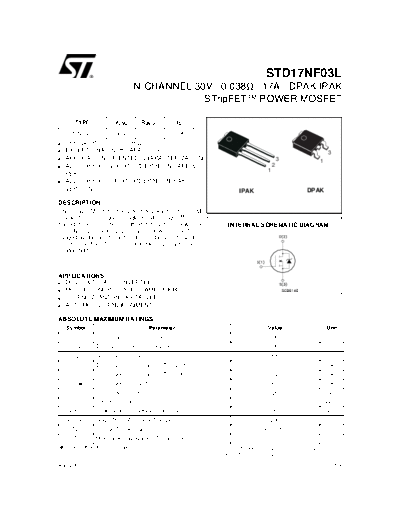 STD17NF03 - N-CHANNEL 30V - 0.038ohm - 17A - DPAK-IPAK STripFET POWER MOSFET