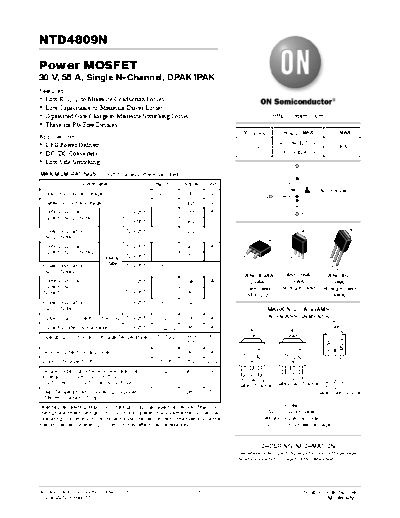 TD4809N-1G - Power MOSFET 30 V, 58 A, Single N--Channel, DPAK-IPAK
