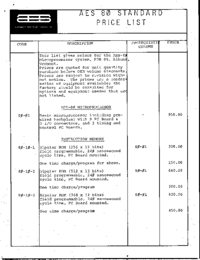 AES-80_Standard_Price_List