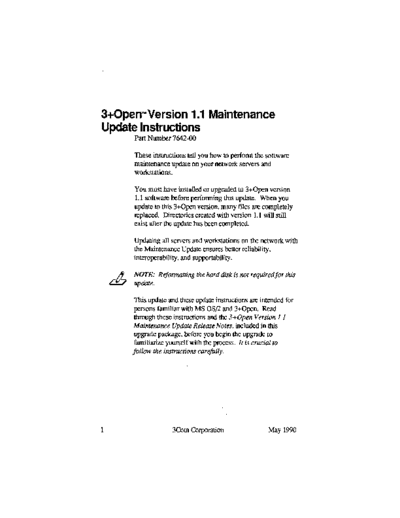 7642-00_3+Open_Version_1.1_Maintenance_Update_Instructions_May90
