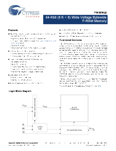 001-86210_FM16W08_64-Kbit_8_K_8_Wide_Voltage_Bytewide_F-RAM_Memory_Datasheet