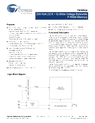 001-86207_FM18W08_5F256-Kbit_32_K_8_Wide_Voltage_Bytewide_F-RAM_Memory_Datasheet