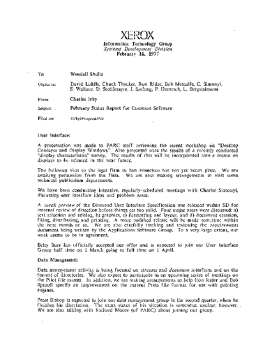 19770216_February_Status_Report_For_Common_Software