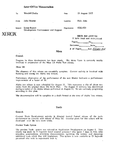 19770823_Status_Report_Development_Environment_And_Support