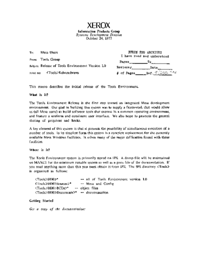 19771024_Release_Of_Tools_Environment_Version_1.0