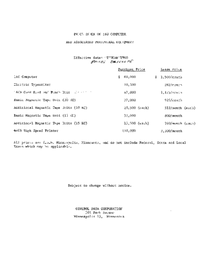 CDC_160_Price_List_Jun60