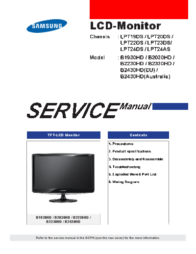 SAMSUNG MONITOR LCD LPT19DS CHASSIS B1930HD