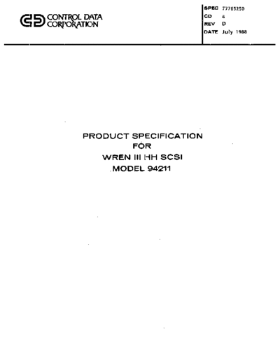 77765250D_94211_Wren_III_Half-Height_SCSI_Product_Specification_Jul88