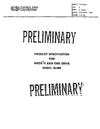 77765358A_CDC_94196_Wren_VI_ESDI_Product_Specification_Preliminary_Nov88