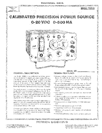 POWER DESIGNS 2005A Technical Data