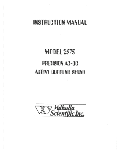 VALHALLA 2575 Instruction Manual