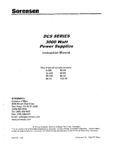 SORENSEN DCS Series 3000 Watt Instruction