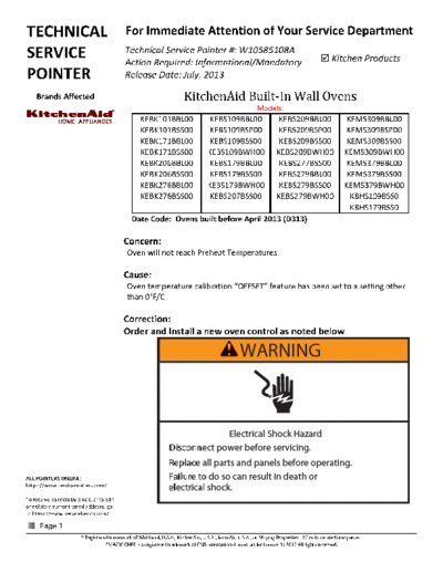 W10585108A - KitchenAid Built In Wall Ovens - Oven will not reach Preheat Temperatures _ July 2013