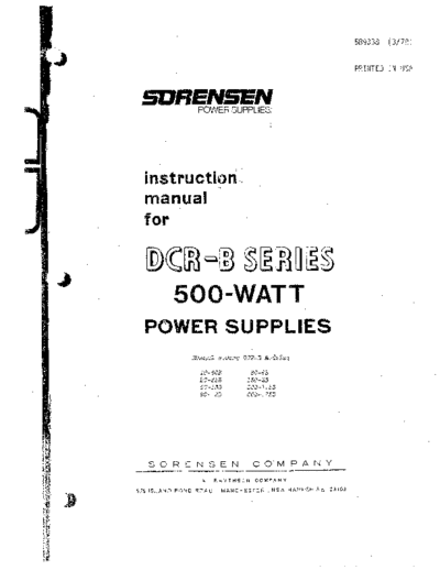 SORENSEN DCR-B Series 500-Watt Instruction