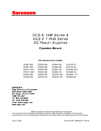 SORENSEN DCS-E Series Operation