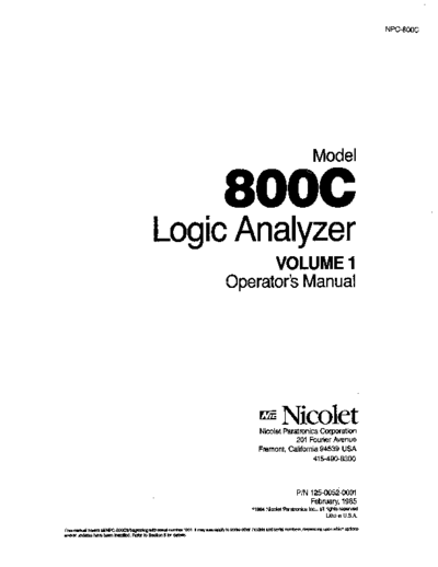 NICOLET 800C Logic Analyzer - Vol 1 (operators) (1985) WW