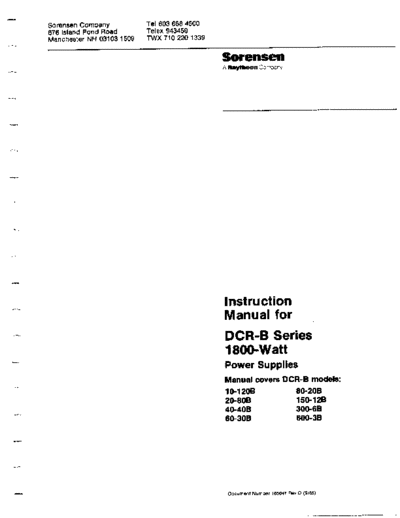 SORENSEN DCR-B Series 1800-Watt Instruction Rev D