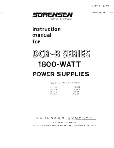 SORENSEN DCR B-SERIES 1800 WATT Inst.