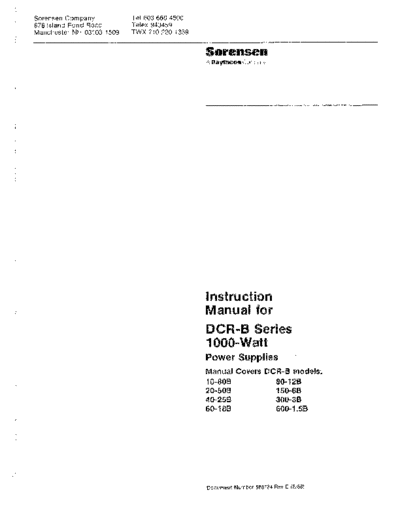 SORENSEN DCR-B Series 1000-Watt Instruction