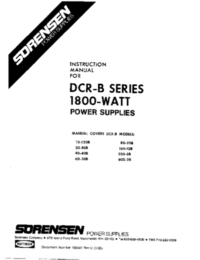 SORENSEN DCR-B Series 1800-Watt Instruction Rev C