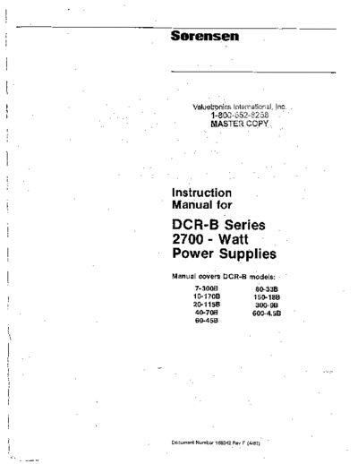 SORENSEN DCR-B Series 2700-Watt Instruction