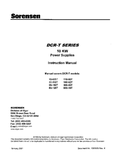 SORENSEN DCR-T 10KW Series Instruction