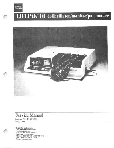 Physio Control Lifepak 10 Defibrillator - Service manual