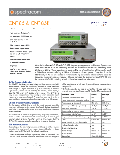 Pendulum CNT85 Specifications