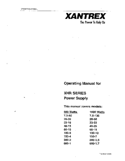 XANTREX  XHR Series Operating