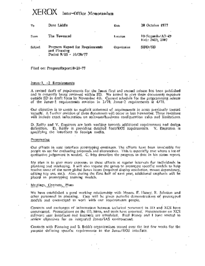 19771020_Progess_Report_For_Requirements_And_Planning_Period_9-15_10-20-77