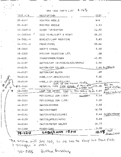 165-165A Parts List