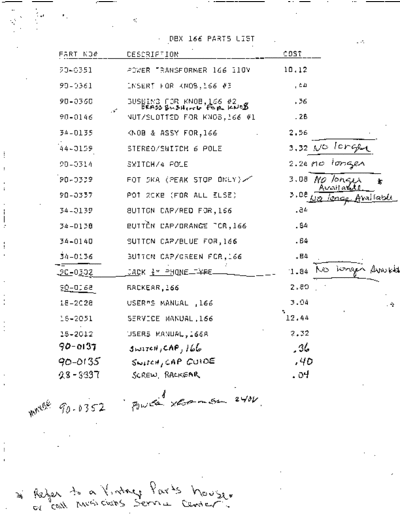 166 Parts List