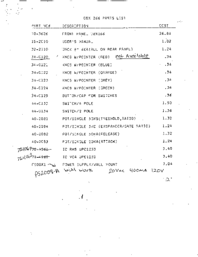 266 Parts List 