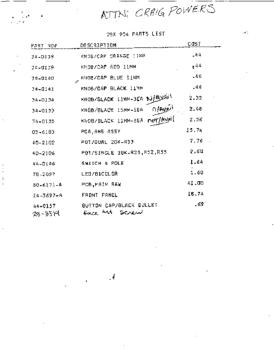 904 Parts List