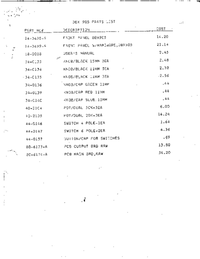 905 Parts List