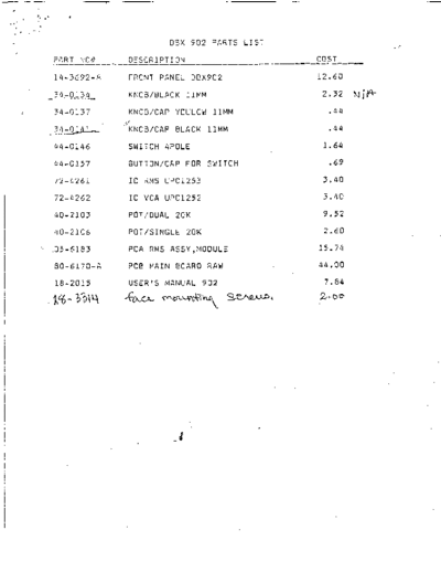 902 Parts List