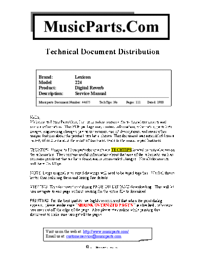 Lexicon 224 Service Manual