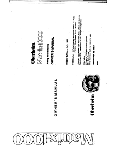 Oberheim Matrix 1000 Owners Manual