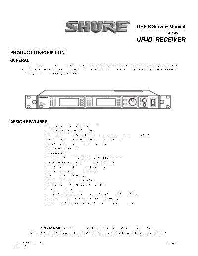 Shure UR4D Wireless Micophone Receiver Service Manual