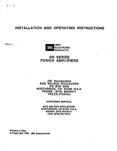 JBL-SR Series Power Amplifiers