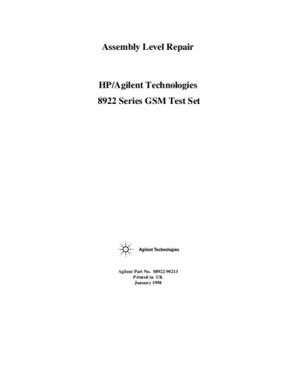 HP 8922 Series Assembly Level Repair